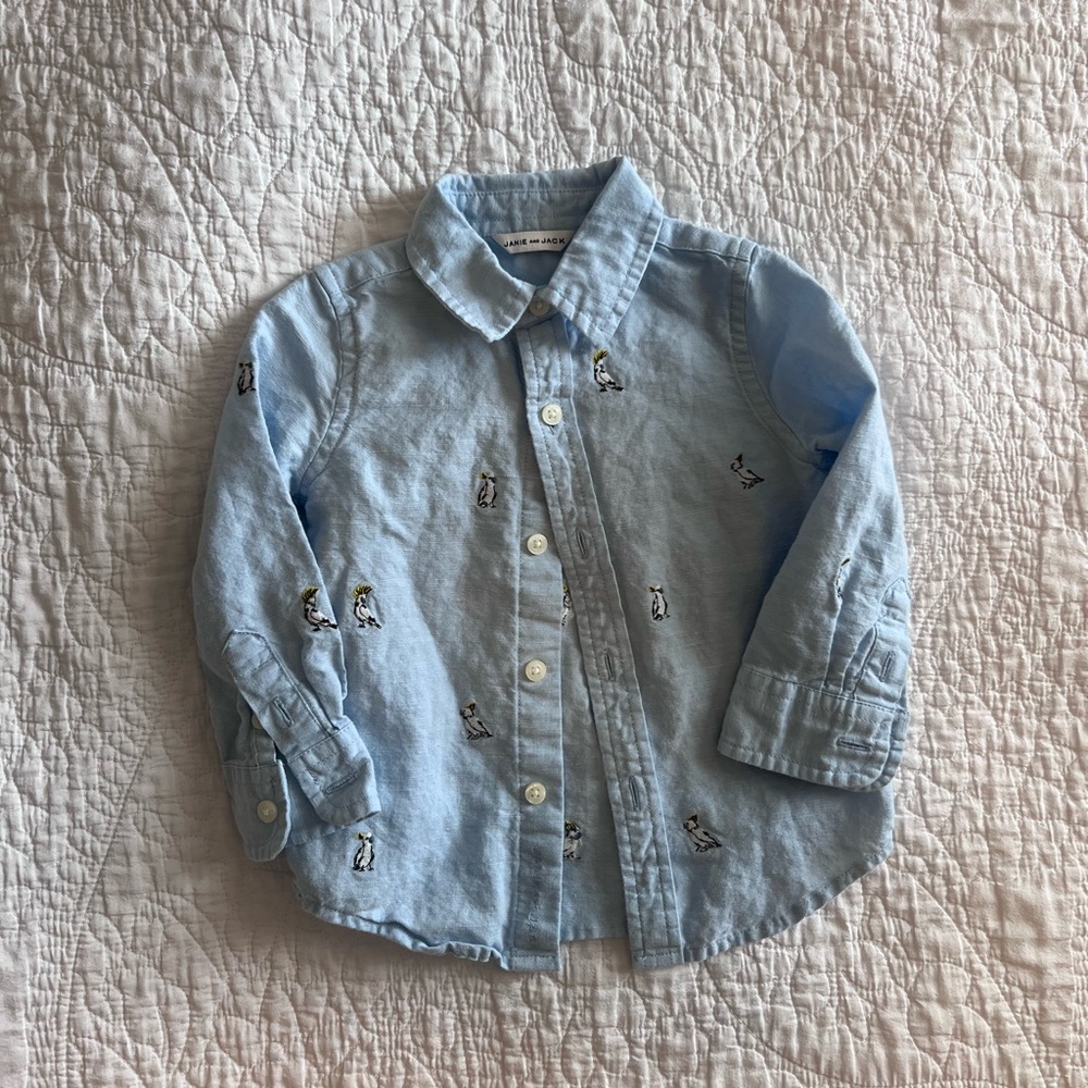 Janie + Jack cockatoo button up shirt, size 12-18m